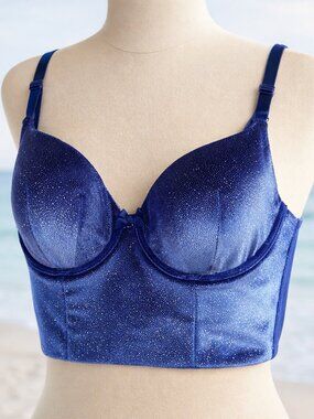 Victoria’s Secret 34D Blue Sparkle Longline Bra Demi Bustier Shimmer